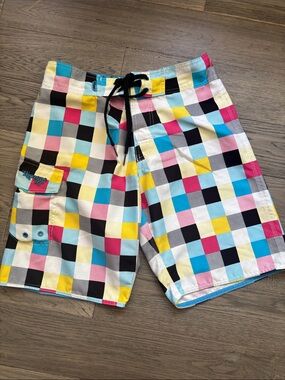 Rip Zone | Vintage Multicolour Check Swim Board Shorts Surf Summer Size Medium